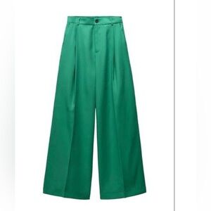 Zara Flowy Pleated Pants - Bullard Green - Size S